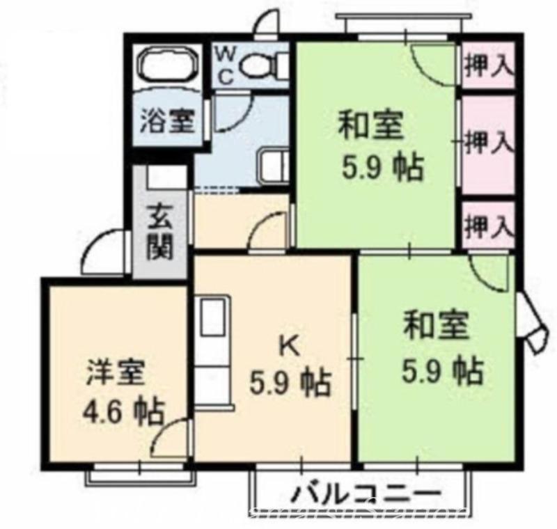 屋島フレグランスA棟(3K/2階)の間取り写真