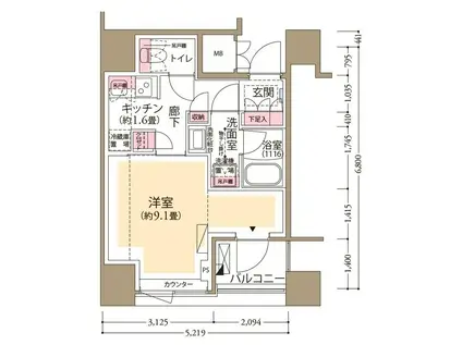 フロール横濱関内(1K/4階)の間取り写真