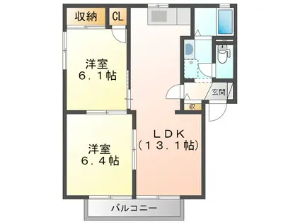 サンライズ日南 B(2LDK/2階)の間取り写真