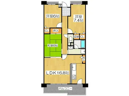 パデシオン桃山南(3LDK/3階)の間取り写真