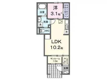 スモールウッズタウン レクスII(1LDK/1階)の間取り写真