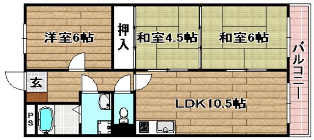 バーンフリート赤大路A棟(3LDK/2階)の間取り写真