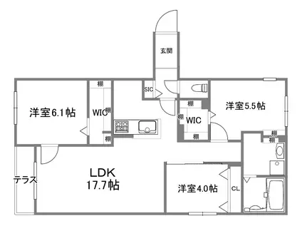 ブランシャール菊水HD(3LDK/1階)の間取り写真
