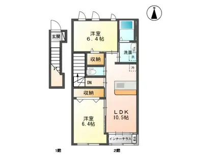 シャイン ヴィレッジ 大木戸 B(2LDK/2階)の間取り写真
