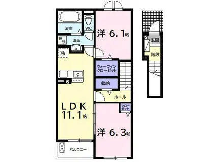 ラカーサフェリーチェプリモ(2LDK/2階)の間取り写真