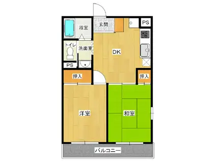 グリーンハイツ(2DK/1階)の間取り写真