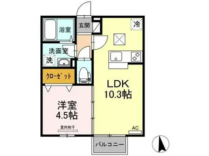 クレールニシヤマIII(1LDK/1階)の間取り写真