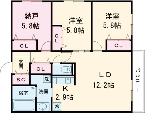 WELLBRIGHT朝日RESIDENCE(3LDK/3階)の間取り写真
