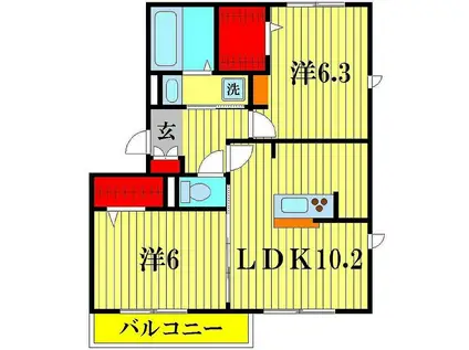 シエルドール(2LDK/2階)の間取り写真
