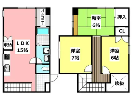 ヴィラ春日丘(3LDK/3階)の間取り写真