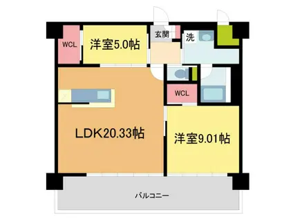 プレジオ宝塚ASIAN(2LDK/3階)の間取り写真