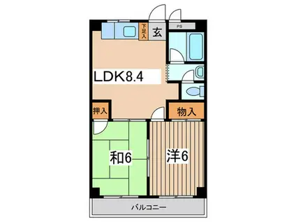 ブリリアントさちが丘(2LDK/2階)の間取り写真