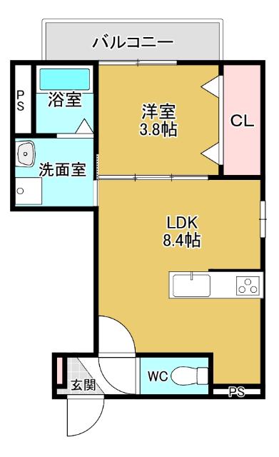 グランディール高畑(1LDK/1階)の間取り写真