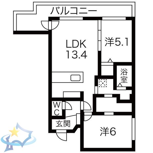 ASSE円山桜並木(2LDK/4階)の間取り写真