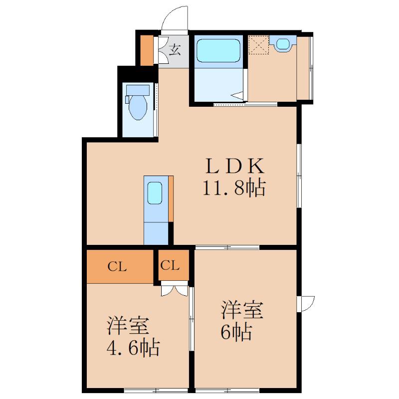 キャンバス C棟(2LDK/1階)の間取り写真