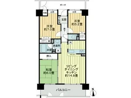 サーパス武(3LDK/4階)の間取り写真