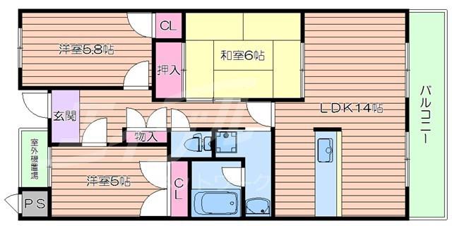 シャトレ上山手(3LDK/3階)の間取り写真