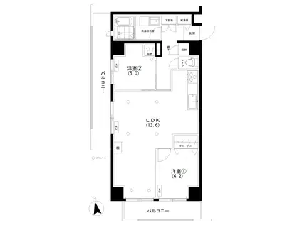 ハイホーム目黒(2LDK/8階)の間取り写真