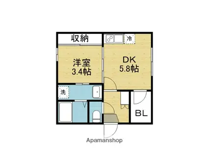ハーモニーテラス小路II(1DK/2階)の間取り写真