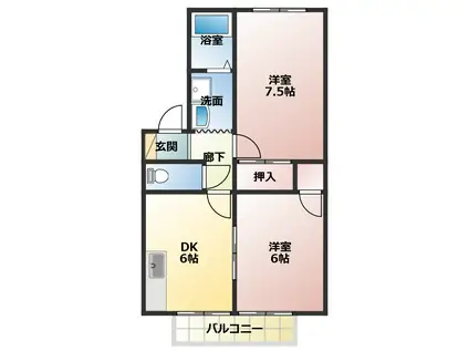 メゾン・ジュネスI(2DK/1階)の間取り写真