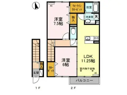 ノールベルクA棟(2LDK/2階)の間取り写真