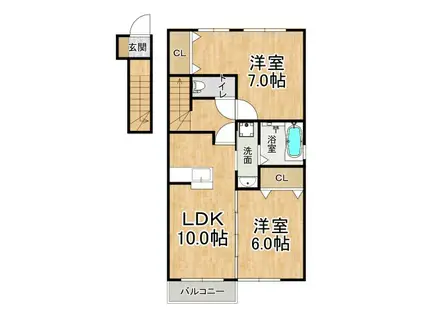 グリーンデューク(2LDK/2階)の間取り写真
