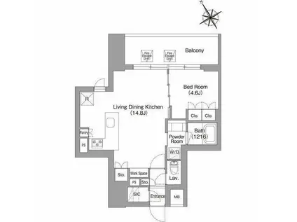 バウスフラッツ蔵前(1LDK/3階)の間取り写真