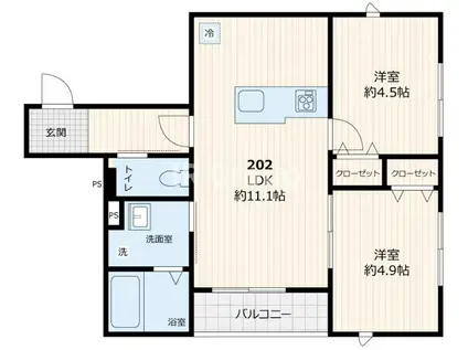 デルソル千住II(2LDK/2階)の間取り写真