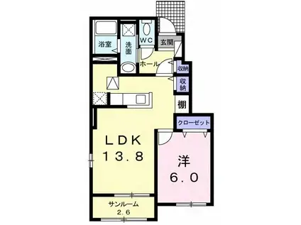 ルソレイユ大東(1LDK/1階)の間取り写真