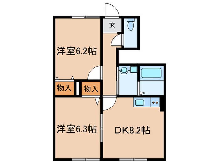 サンパレスII(2DK/1階)の間取り写真