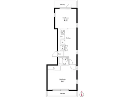 ハイツマリー(2K/2階)の間取り写真