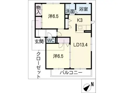 ベル・シャンテ I(2LDK/1階)の間取り写真