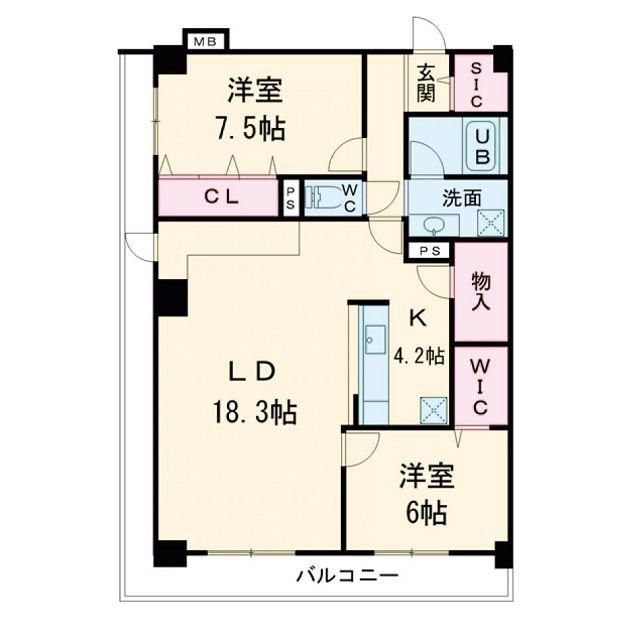 グランセジュール大国町(2LDK/2階)の間取り写真