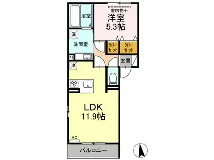 ユニヴェールII A棟(1LDK/3階)の間取り写真