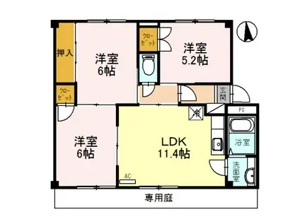 ラフォーレ龍野II(3LDK/1階)の間取り写真