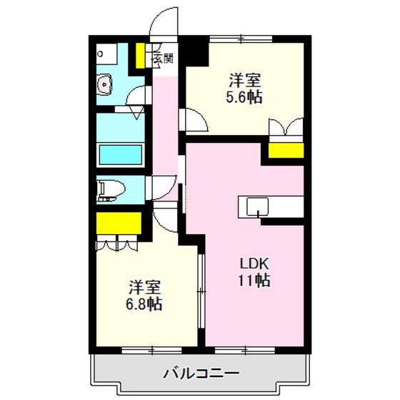 ヒーリングカーサA(2LDK/2階)の間取り写真