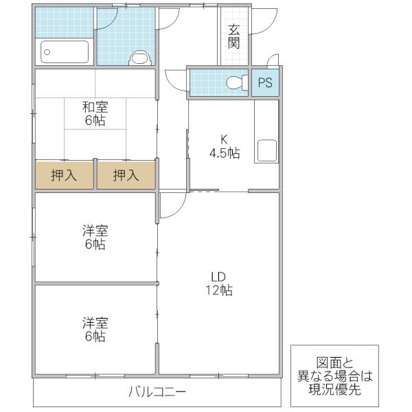 園部マンション C棟(3LDK/1階)の間取り写真