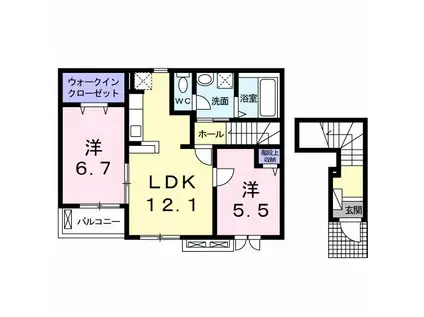 近鉄橿原線 笠縫駅 徒歩8分 2階建 築7年(2LDK/2階)の間取り写真