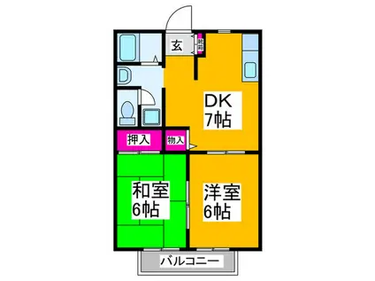 ハイム上野芝II3棟(2DK/1階)の間取り写真