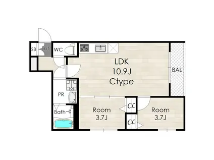 アバンティオ泉佐野(2LDK/2階)の間取り写真