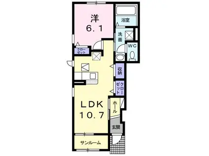 カルセドニー(1LDK/1階)の間取り写真