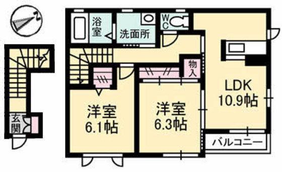 プロヌーブ西本浦 A棟(2LDK/2階)の間取り写真