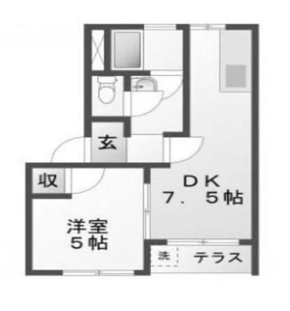 ハイツオギソ(1DK/1階)の間取り写真