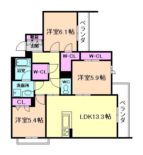 グランファミール箕面小野原(3LDK/3階)の間取り写真