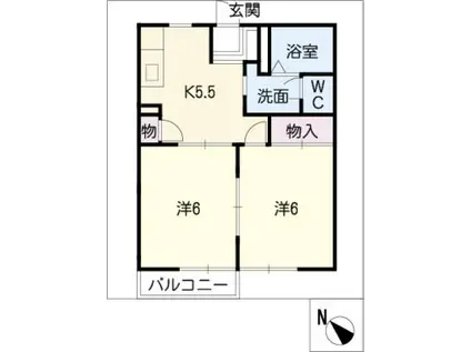 エルベB棟(2K/1階)の間取り写真