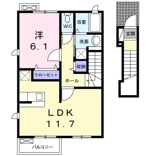 アルワクトC(1LDK/2階)の間取り写真