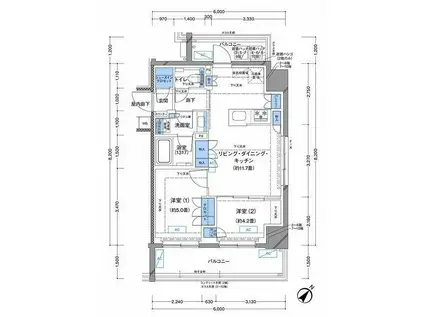 ラティエラ横濱大通公園ラテイエラヨコハマオオドオリコウエ(2LDK/6階)の間取り写真