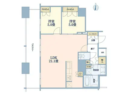 ブランズタワー南堀江(2LDK/30階)の間取り写真