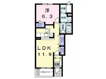 ヴァンシエルスクエア(1LDK/1階)の間取り写真