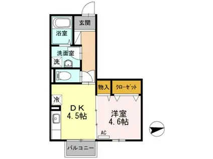 エルドラードB棟(1DK/2階)の間取り写真